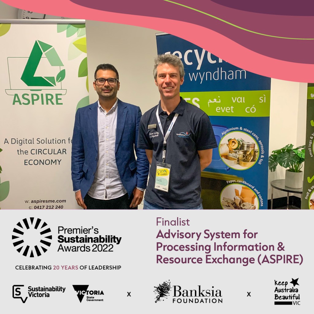 ASPIRE is a finalist for a Community Champion award in the Premier's Sustainability Awards 2022 – Circular economy innovation category.